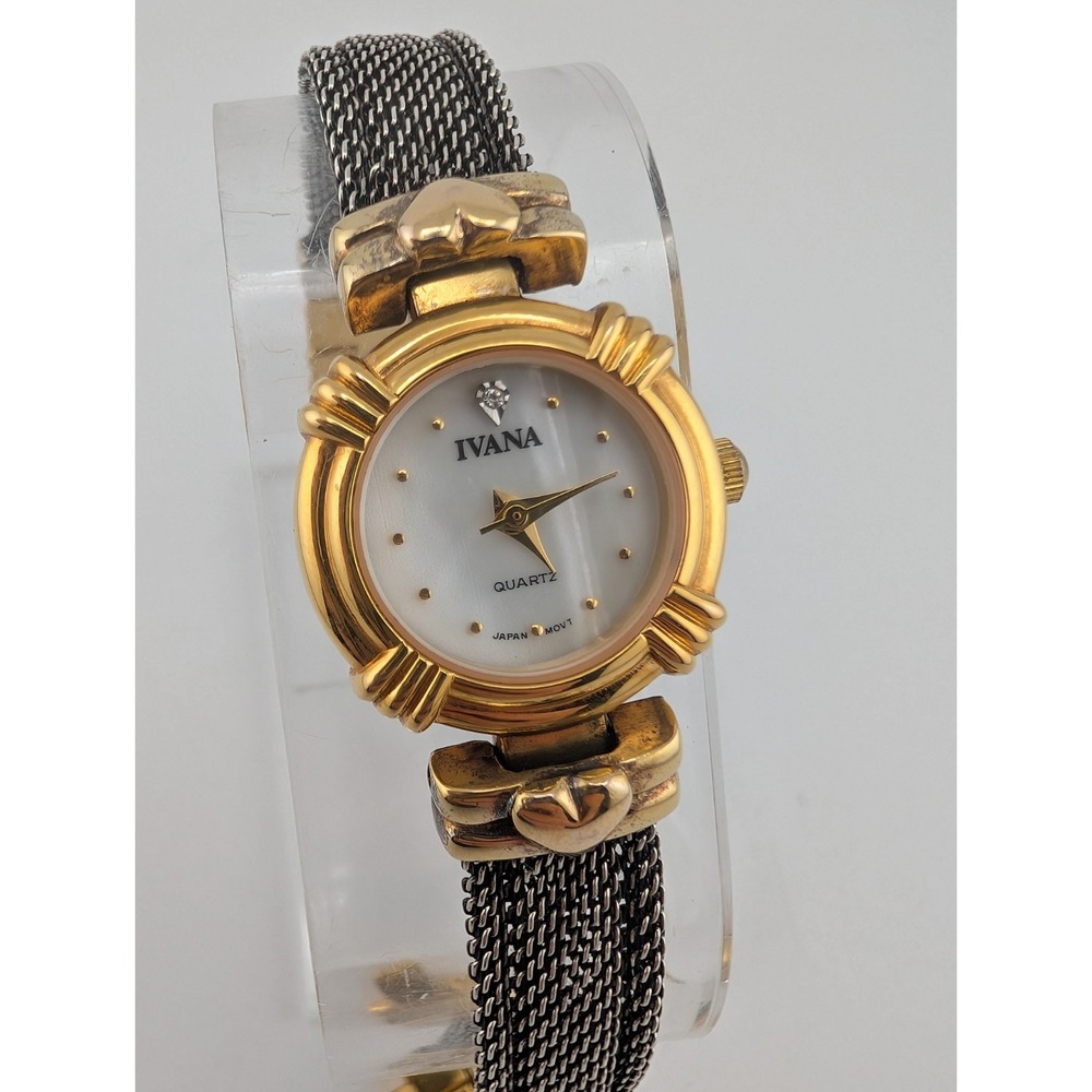 Ivana Women's Watch 22mm Gold Case MOP Dial 7" Gold/Silver Band- New Battery
